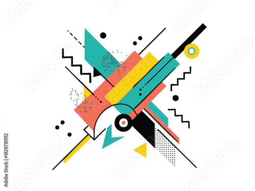 Modern Geometric Abstract Composition With Colorful Shapes
