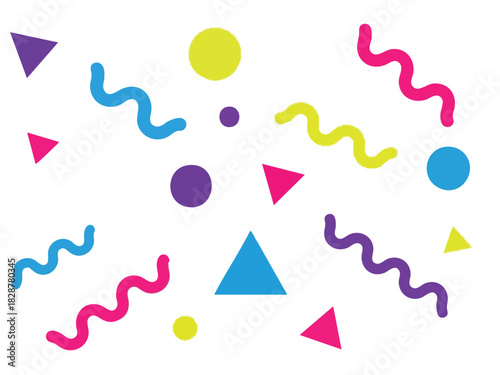 Colorful Celebration An Array of Geometric Shapes and Wavy Lines for Festive Backgrounds