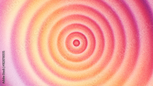 Vibrant grainy radial gradient with soft circular waves expanding from the center in warm pink orange tones created from thousands of individual dots. Circular gradient with expanding ripple patterns