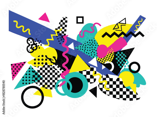 Memphis Style Composition Geometric Shapes and Patterns