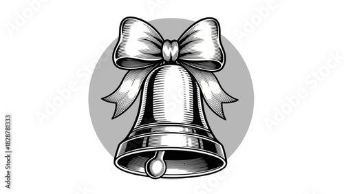 Elegant Bell with Ribbon Bow on Gray Circle Background Illustration