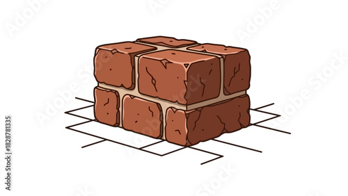 Isometric illustration of a small brickwork fragment on a grid, representing construction, architecture, and solid foundation concepts