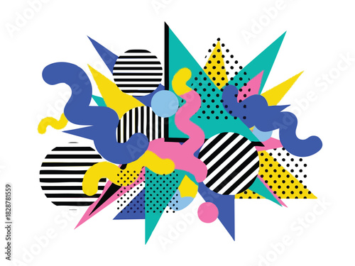 Vibrant Abstract Composition with Geometric Shapes and Bold Colors