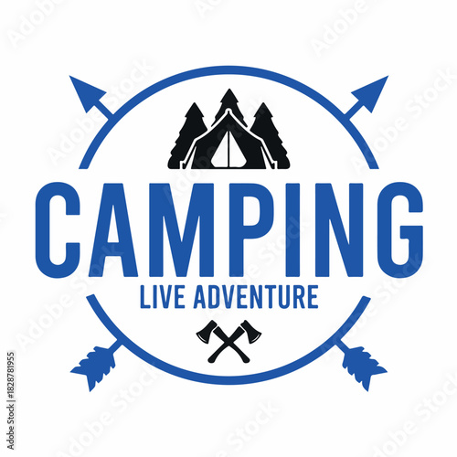 Retro Camping Live Adventure logo badge vector isolated on white background
