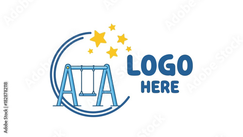 Creative logo design concept of a swing set under a starry sky, symbolizing childhood joy and dreams for a daycare