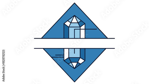 Abstract symmetrical blue crystal illustration within a diamond shape, showcasing a sleek reflective design. Ideal vector graphic for modern logos and conceptual branding