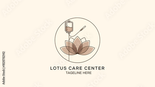 Elegant logo design combining a lotus flower with an IV drip, symbolizing holistic health and modern wellness therapy
