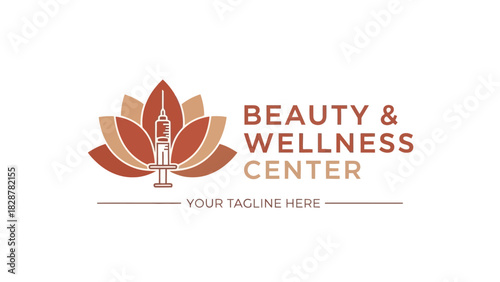 Elegant Beauty and Wellness Center Logo with Syringe and Lotus Flower