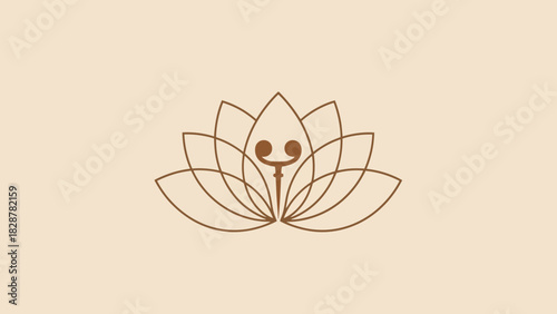 Minimalist lotus flower logo with a musical symbol, representing peace, harmony, and spiritual connection. Elegant line art for yoga, spa, and wellness