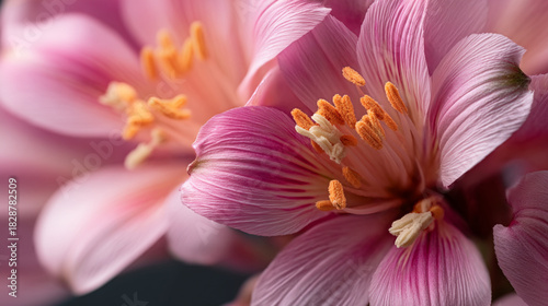 A close up shot showcasing the delicate beauty of pink alstroemeria flowers in soft focus detail