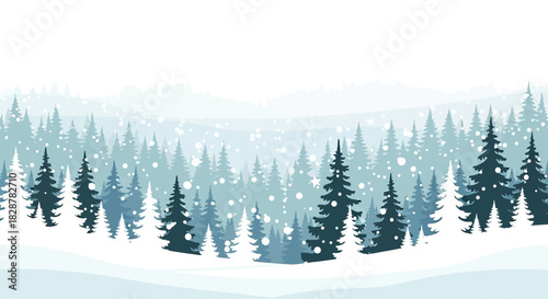 Snowy coniferous forest landscape illustration with wintery background scenic view