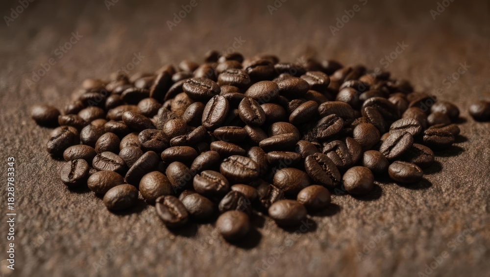 Fototapeta premium Pile of Roasted Coffee Beans on a Textured Surface.