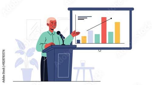 Man Presenting Business Data with Chart Presentation for Sales Analysis