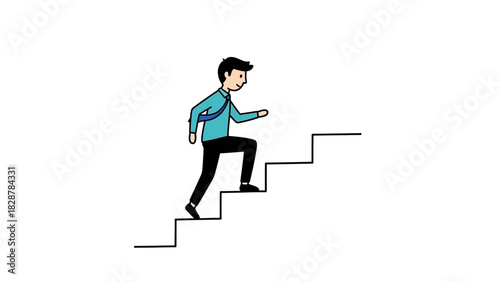 Ambitious Businessman Moving Forward, Climbing Stairs Towards Success, Achieving Professional Goals and Personal Development