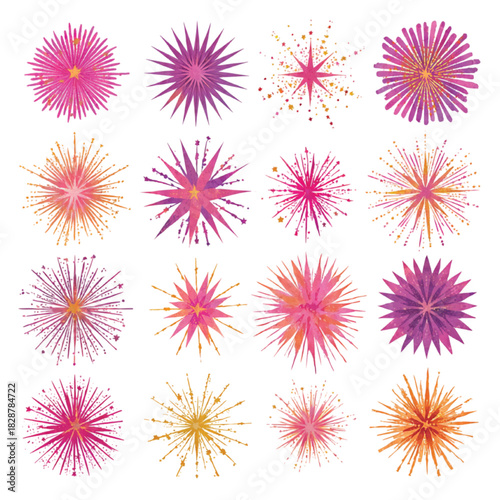 Minimal New Year Firework Icons on Solid Backdrop