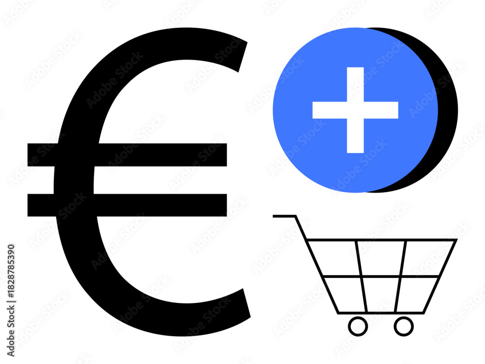 Fototapeta premium Online purchases. Euro symbol highlights currency in global shopping and financial transactions. Online purchases streamline retail, ecommerce, banking, and financial processes. Ideal for marketing