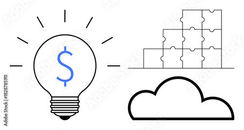 Innovation concept. Innovation combined with financial growth and problem-solving through teamwork and cloud technology. Innovation for business, startups, online solutions, collaboration tools