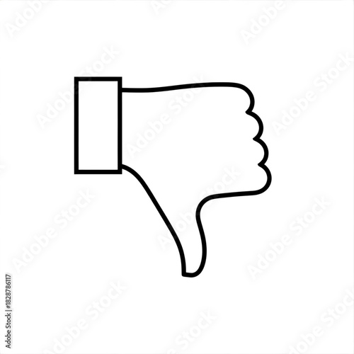 Thumb down symbol: The universal signal of disapproval or rejection, represented by a simple line art illustration. A minimalist design conveys negativity and dissent.