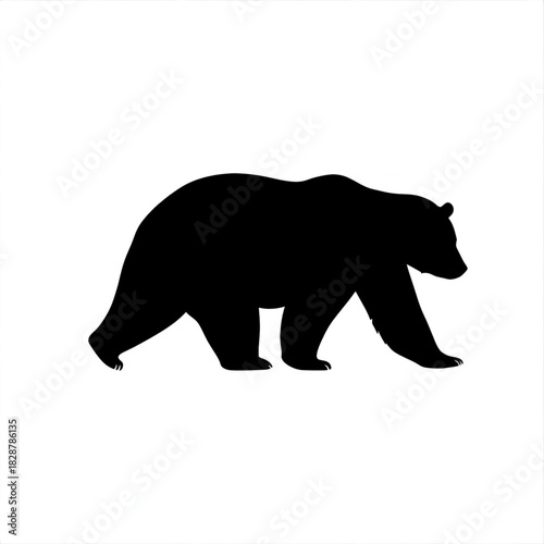 Silhouette of a Majestic Bear: A bold, black silhouette of a powerful bear strides confidently, showcasing its strength and grace in a striking visual representation.
