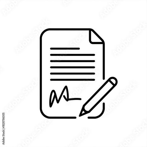 Contract Document: A simple, line-art representation of a contract document, complete with a signature, signifying agreement and commitment. 