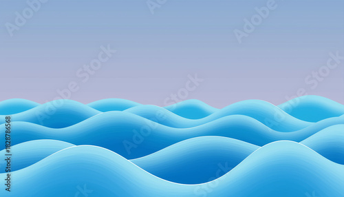 Blue Ocean Waves Abstract Minimalist 3D Illustration for Serene Backgrounds