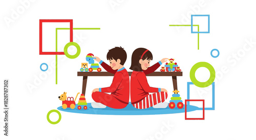 Children's playtime: Kids engaging with colorful toys fostering imagination and creativity through