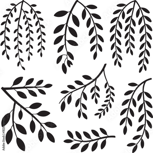 Collection of Black and White Leaf Silhouettes for Graphic Design Needs
