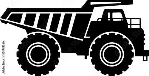Black silhouette icon of huge mining dump truck heavy transport.