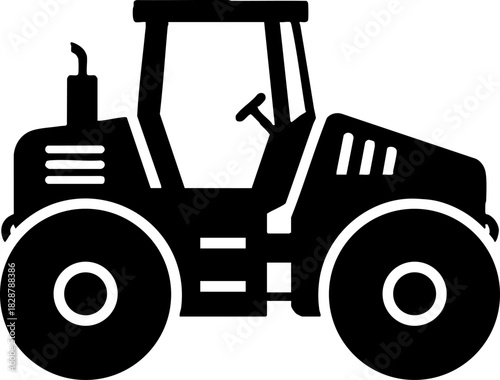 Black Agricultural Tractor Silhouette Vector Icon