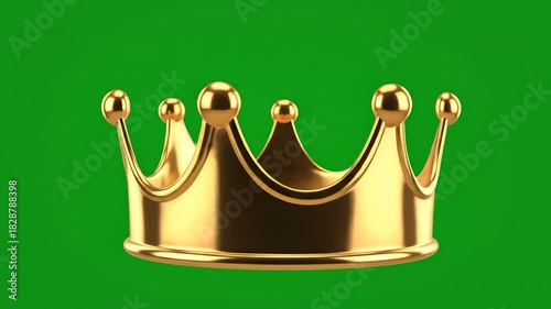 A plain, unadorned golden metallic crown rotating smoothly on a vibrant chroma key green screen background for easy keying and integration seamless rotation, plain, clean