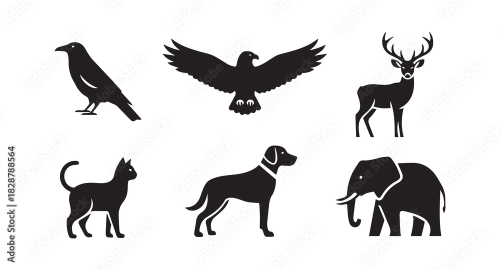 Obraz premium Collection of Animal Silhouettes With Elegant Design Style and Black Color On White Background Vector Illustration Set