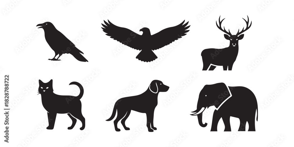 Fototapeta premium Black Animal Collection Vector With Simple Design Style and Elegant Details On White Background Animal Set