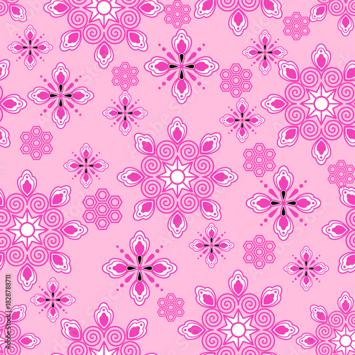 seamless pattern with pink flowers
