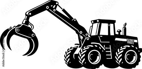 Forestry Log Grapple Loader Machine Vector Silhouette