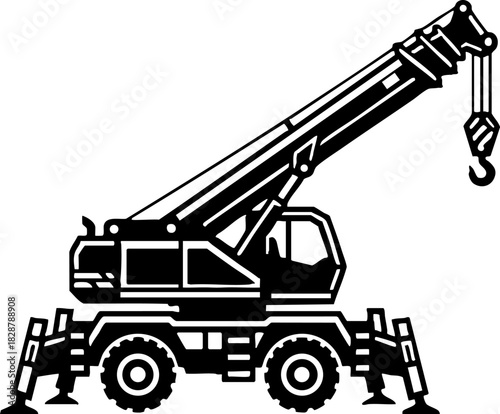 Heavy duty mobile construction crane black vector illustration