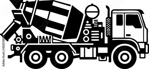 Industrial Concrete Mixer Truck Black Vector Icon