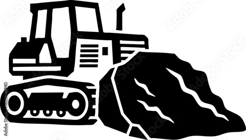 Industrial Bulldozer Pushing Dirt Silhouette Icon Design
