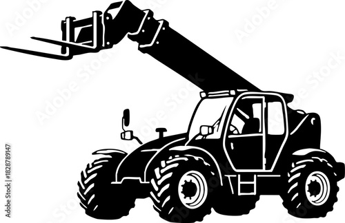 Black Telehandler Heavy Machinery Construction Vehicle Vector