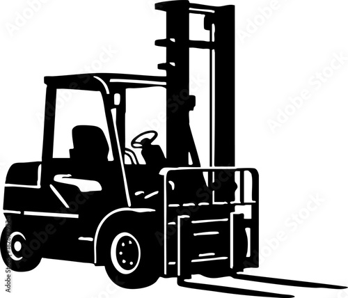 Forklift Truck Black Silhouette Isolated Graphic Vector Illustration