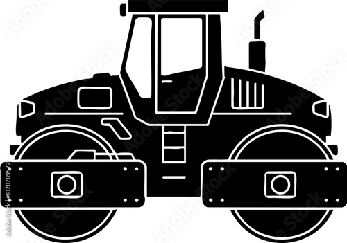 Black Road Roller Icon Heavy Construction Vehicle Symbol