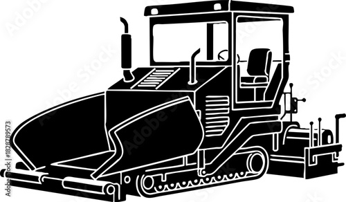 Asphalt Paver Machine Heavy Construction Equipment Silhouette Icon
