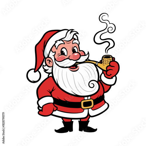 Jolly Santa Claus with Corn Cob Pipe in Retro Cartoon Style