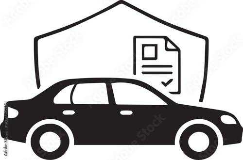 Vehicle Insurance Icon in Minimal Line Style for Auto Protection, Policy, and Safety Designs**
