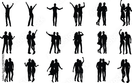 Construction worker silhouette set, builders laying bricks, engineer with clipboard, wheelbarrow and ladder, industrial labor vector collection isolated on white.