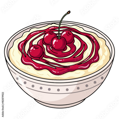 Danish Risalamande Christmas Dessert Vector Illustration
