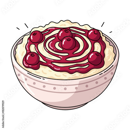 Danish Risalamande Christmas Dessert Vector Illustration
