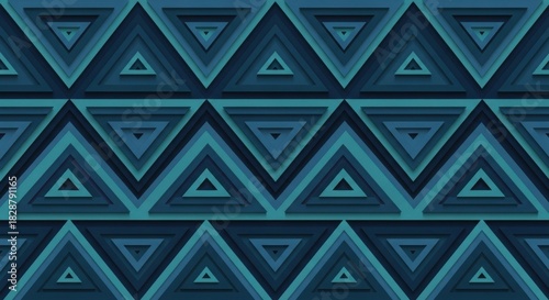 Seamless geometric pattern of nested equilateral triangles in cool shades of blue and teal for