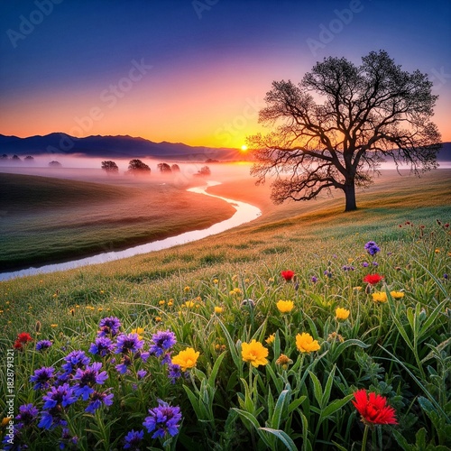 Misty Morning Wildflowers
