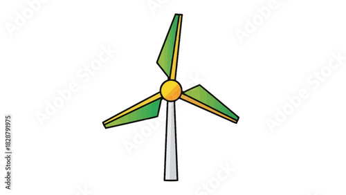 Illustration of a wind turbine with green blades and a yellow center.