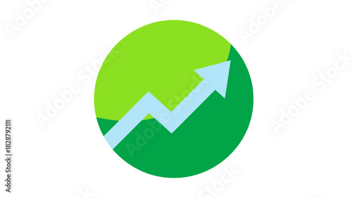 A graphic illustration featuring a green circle with a light blue arrow pointing upwards, symbolizing growth.
